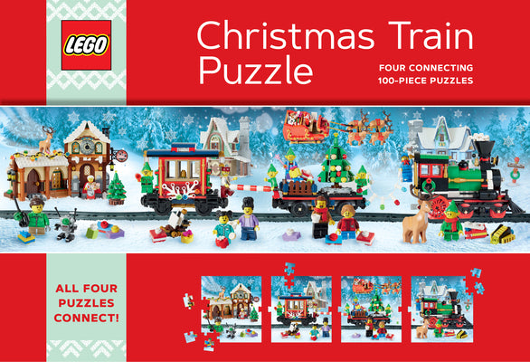 Lego Christmas Train Puzzle: Four Connecting 100-Piece Puzzles