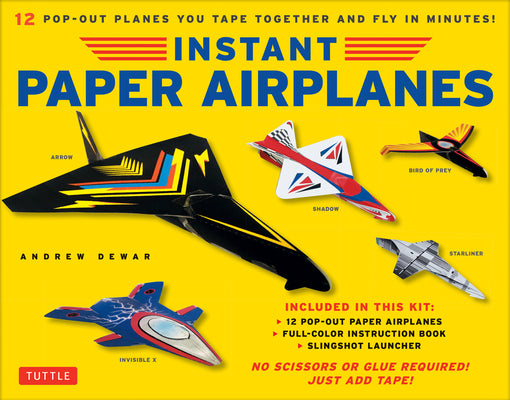 Instant Paper Airplanes Kit: 12 Pop-Out Airplanes You Tape Together and Fly in Minutes! [12 Precut Pop-Out Airplanes; Slingshot Launcher, Tape & Full-