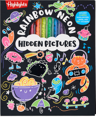 Rainbow Neon Hidden Pictures: Rainbow Activity Book with Neon Markers and Over 40 Stickers, Fun Sticker Puzzle Book for Creative Kids Ages 6-12
